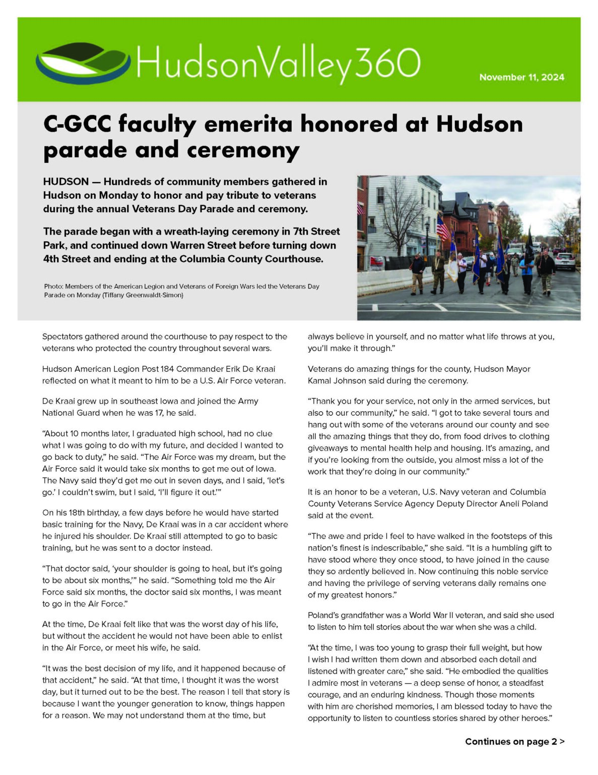 CGCC Faculty Emerita Honored at Hudson Veterans Day Parade and